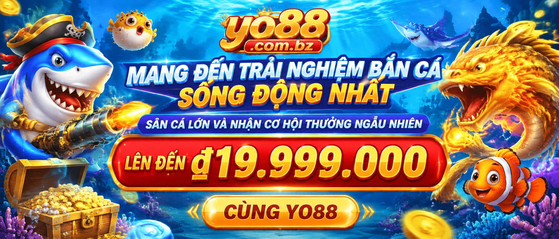 Sảnh bắn cá jackpot với giao diện sáng và nhiều hiệu ứng thưởng