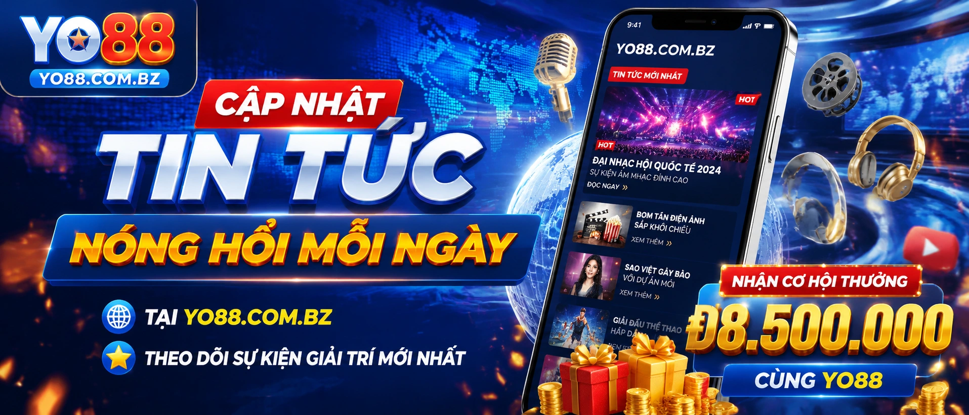 Giao diện trang tin yo88 với các thẻ cập nhật và nhãn chuyên mục